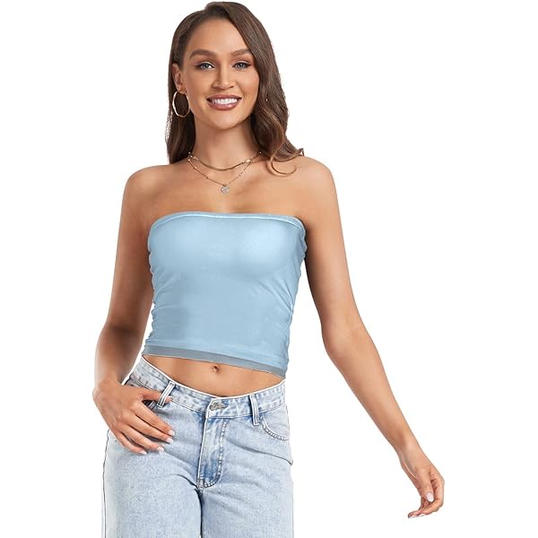 トップス Turquoise Blue Co. HERMOSA TOP PBJCKAH Women's Sexy Tube Crop Tops Turquoise Blue Strapless